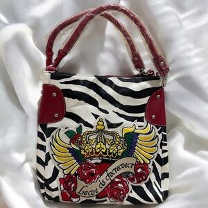 NEW Unbranded‎ Faux Leather Zebra Print and Red Big Patch Medium Hand Bag